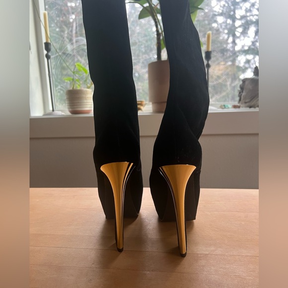 Theyskens’ Theory Suede Platform Boots with Gold Heel - Picture 5 of 9